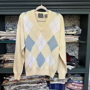 Lord & Taylor Men's Shop Sweater Mens Sz L Cotton Pale Yellow Argyle Design